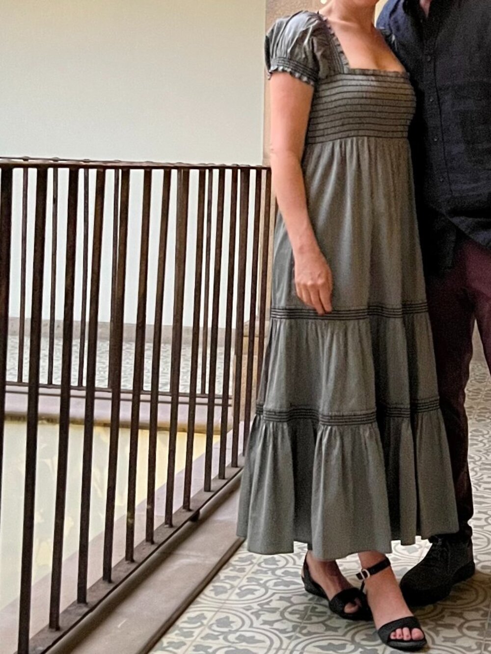 Tory Burch Smocked Midi Dress, Gray, Excellent condition, Small